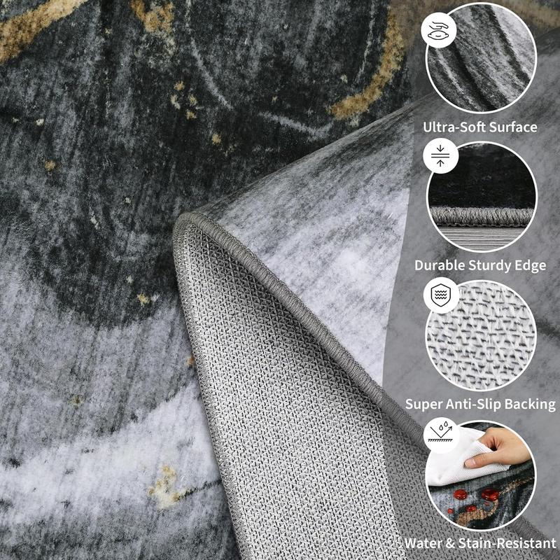 Modern Washable Area Rugs Abstract Non-slip Interior Decorative Rugs Low Pile Foldable Thin Carpets for Bedroom Office Living Room