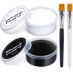Blank in the Dark Black & White Oil Face & Body Paint Set, Large Capacity Professional Makeup Palette Kit with Brushes for Art, Theater, Halloween, Cosplay, Clown, SFX, Waterproof, Non-toxic, Full Coverage for Adults, makeup kit, Halloween mekeup