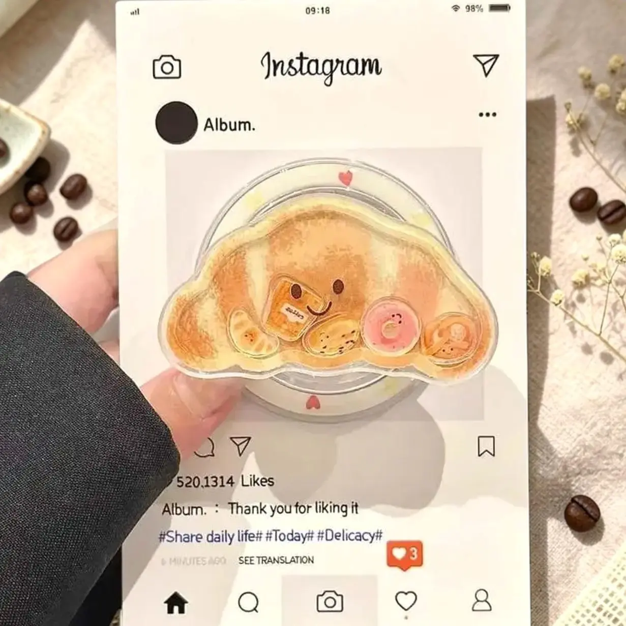 Cute Croissant Phone Grip Shaker | Kawaii Bakery Dessert Phone Holder Aesthetic Gift