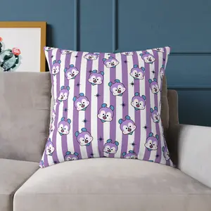 [Pillow Cover ONLY] Cute Purple Kawaii Bear Pillow Cover – K-Pop Fan Decor Cushion Case