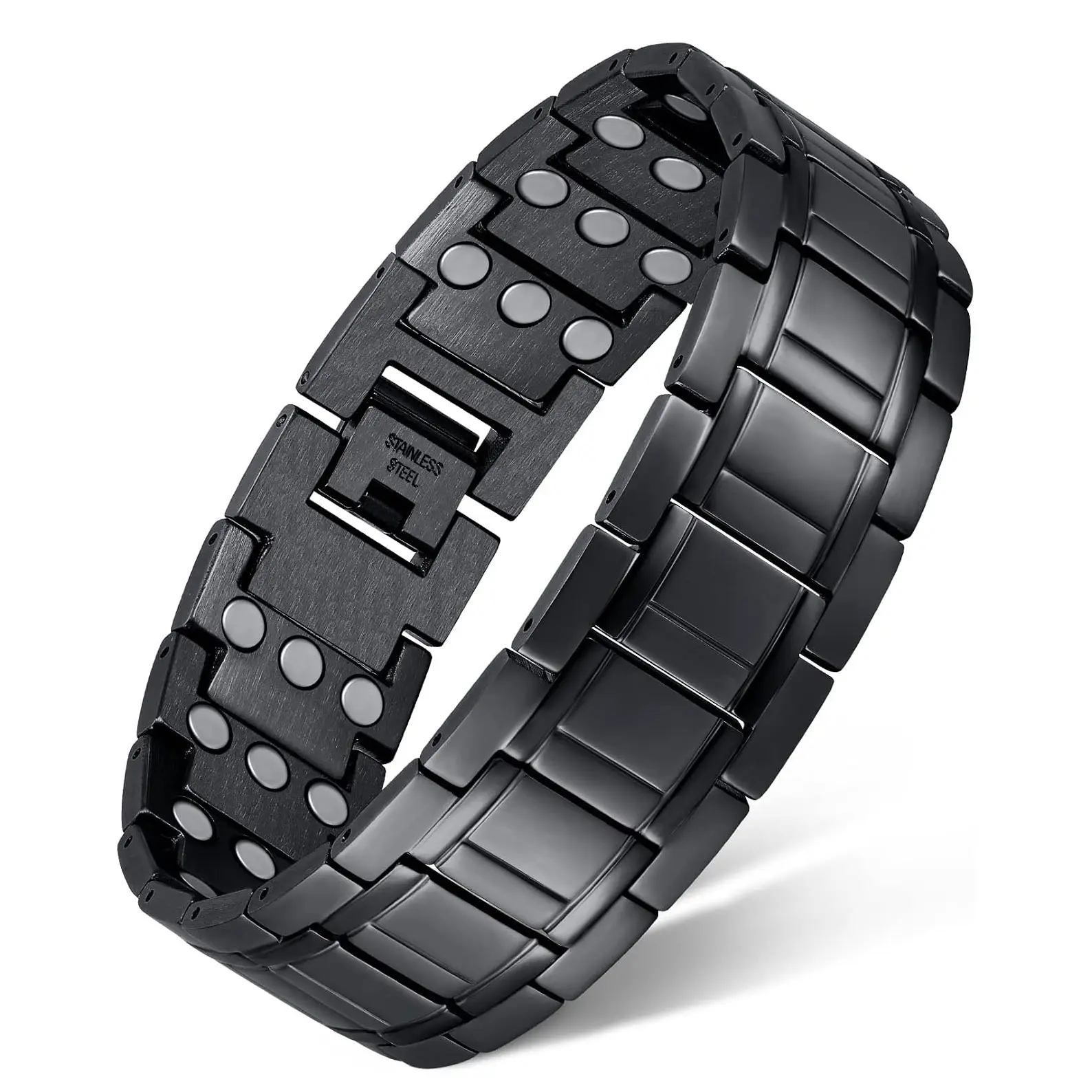 Feraco Magnetic Bracelet for Men Stainless Steel Bracelets Jewelry | 3X Strength Neodymium 57 Magnets,Powerful 3500 Gauss,Adjustable Length(Black) sohochic