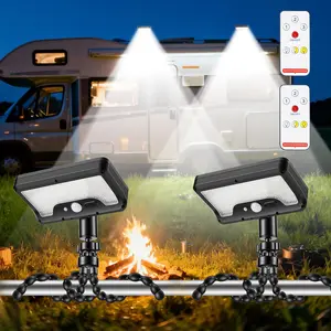 RV Camper Solar Motion Sensor Lights 92 LED 270° Wide Angle Magnetic Solar Lights Outdoor Flexible Tripod Mount Remote Control IP65 Weatherproof Security Light for Off-Grid Tent RV Patio