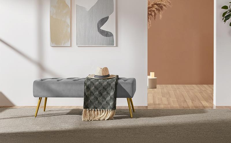 Yaheetech Ottoman Footstool Bench Boucle/Velvet Benches Upholstered Footrest with Gold Metal Legs and Padded Seat for Living Room Yaheetech Ottoman Footstool Bench Boucle/Velvet Benches Upholstered Footrest with Gold Metal Legs and Padded Seat for Living Room