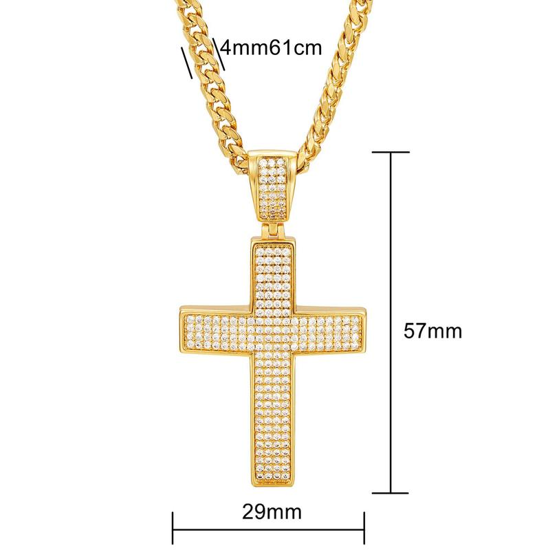 Cross-Shaped Sparkling Copper Pendant with Zirconia Gold Necklace on 61cm Stainless Steel Chain Hip Hop Fashion Jewelry Cross-Shaped Sparkling Copper Pendant with Zirconia Gold Necklace on 61cm Stainless Steel Chain Hip Hop Fashion Jewelry