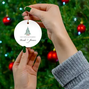 Custom Merry and Married, First Christmas Married, Ceramic Christmas Ornament, personalized name ornament, engagement gift, holiday ornament