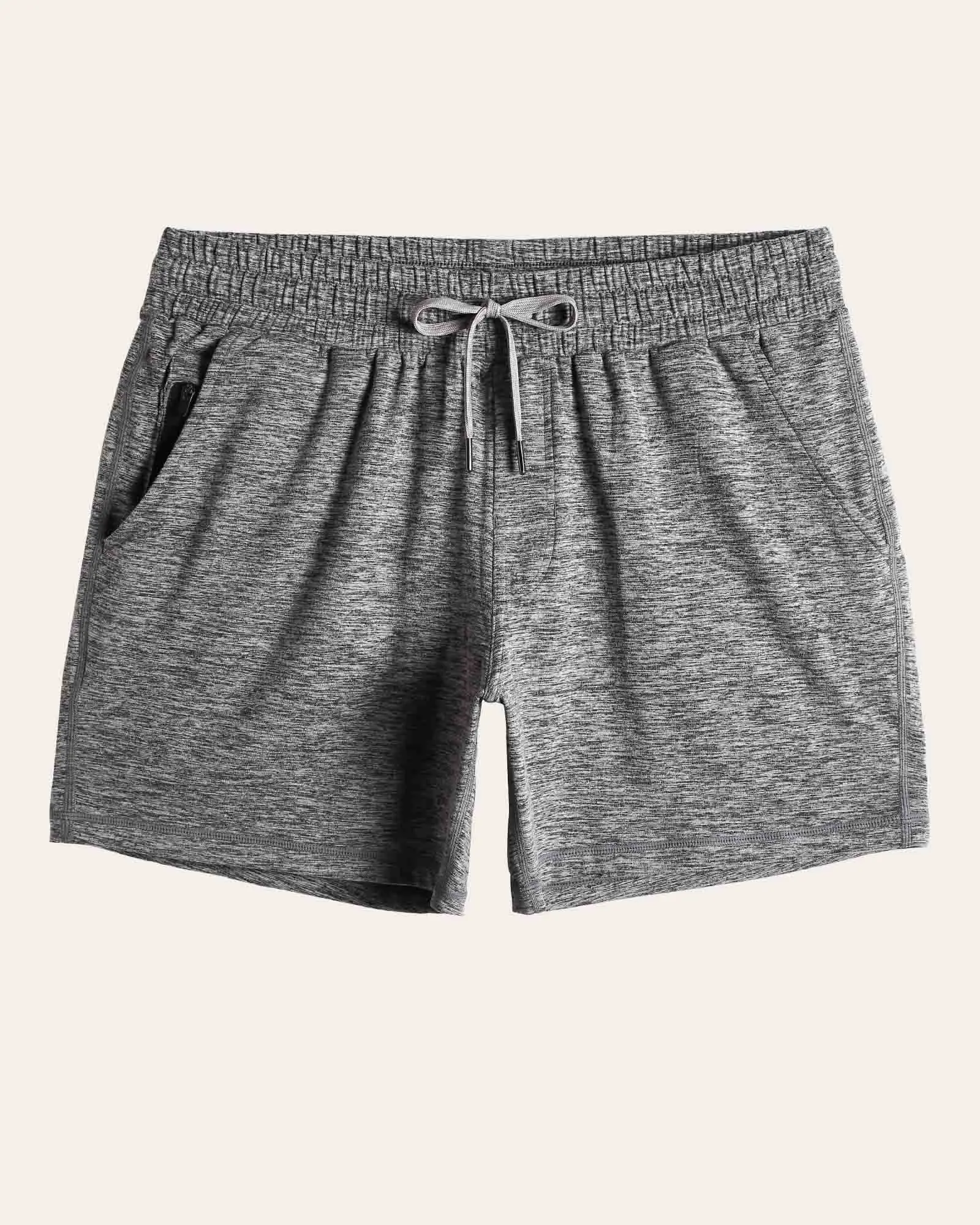 5.5 Inch Workout Stretch Shorts - Gray Spandex Mesh Pockets Elastic Waistband Drawcord Zipper Pocket Summer Fitness Gear outdoorfun