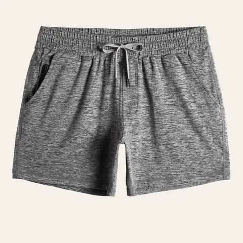 5.5 Inch Workout Stretch Shorts - Gray Spandex Mesh Pockets Elastic Waistband Drawcord Zipper Pocket Summer Fitness Gear outdoorfun