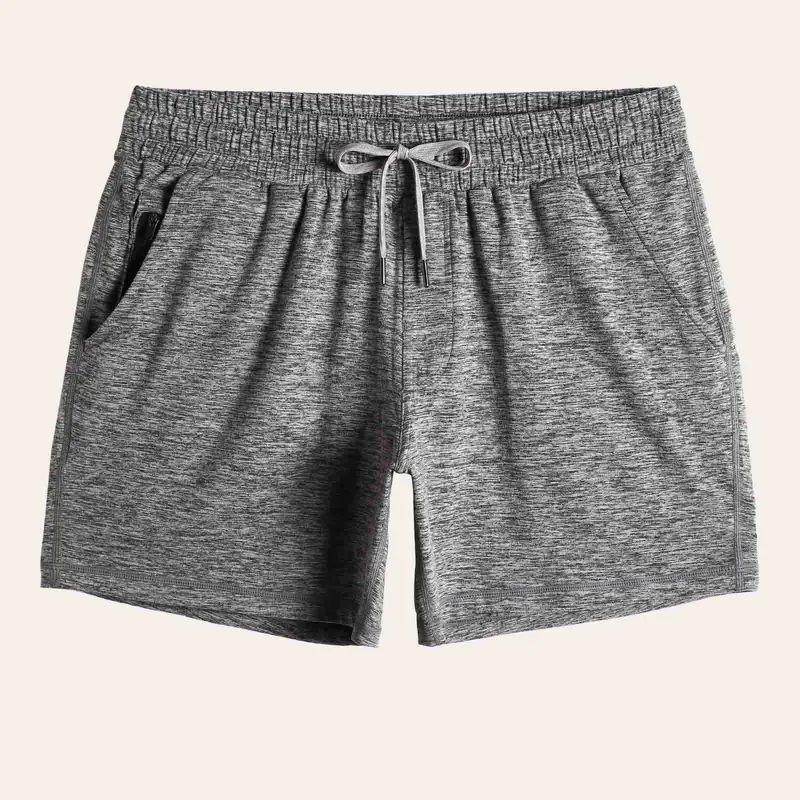 5.5 Inch Workout Stretch Shorts - Gray Spandex Mesh Pockets Elastic Waistband Drawcord Zipper Pocket Summer Fitness Gear outdoorfun