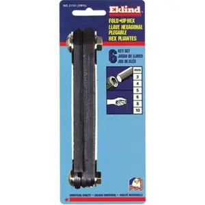 212 MAIN Eklind Tool #M15 Steel Compact Fold Hex Key Set - Grip Handle, 6 Keys, 4-10Mm Metric Sizes