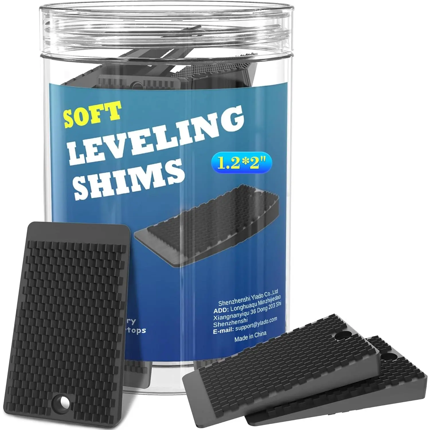 Furniture Levelers, 32 count Jar 2", Rubber Shims for Leveling, Black Wedge for Table Toilet Refrigerator Piano, Non-Slip Shims for Home Improvement and Work, Cuttable and Stackable