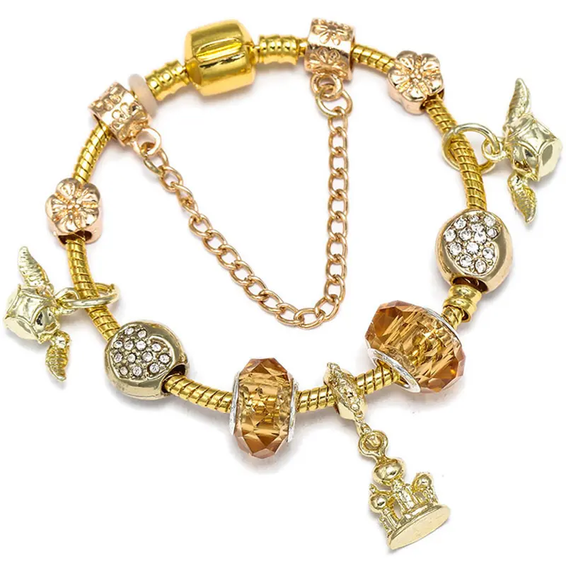 Kids Crystal Bead Bracelet with Magical Golden Snitch Element - Children’s Casual Wear Arm Candy Accessory, Magical Charm Elements Bracelets & Bangles