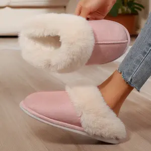 Warm Women's Plush Fleece-Lined Slip-On Moccasin with Fluffy Detail - Non-Slip Winter Home Slippers on Flat Platform Sole. So Cozy
