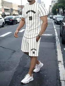 Men's Summer New Striped Short Sleeve Set, Casual Fashion Sports Style, Trendy Versatile Two-Piece, All Seasons Wear