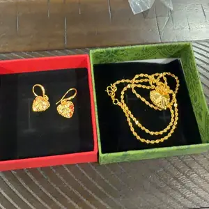 Vietnamese gold JewelryPlated Women's Jewelry Set - Elegant Heart Earrings Water Ripple  - Versatile Fashion Accessory for Women shop Birthstone Name  Rectangular chain necklace bead creative matching glass pearl wide hoop sweat proof 90s sword