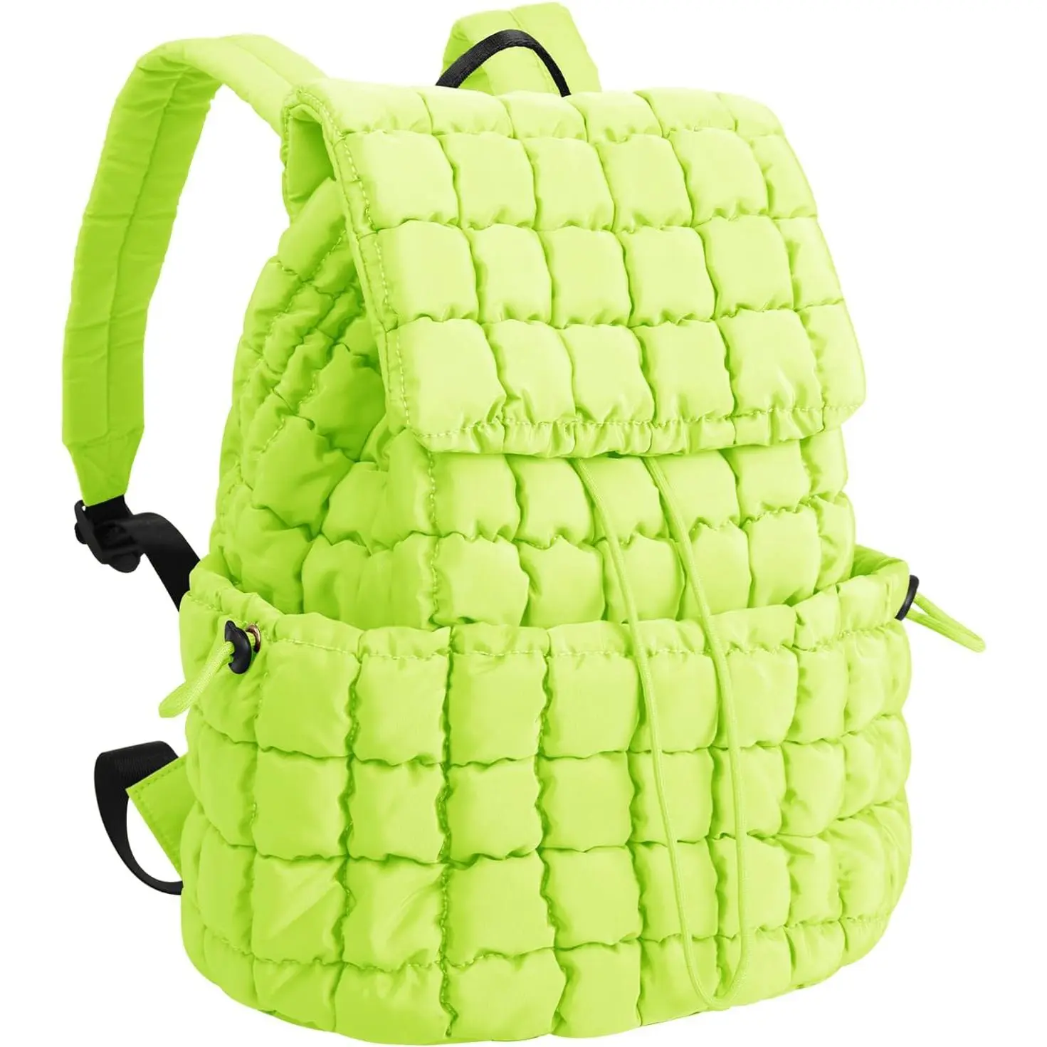 Quilted Backpack Purse for Women Small Lightweight Puffer Puffy College Laptop Backpack Nylon Casual Bookbag Daypack Top Flap Drawstring Padding Hiker Travel Gym Backpack(Green)