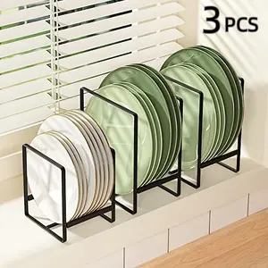 3pcs Metal Plate Holder Organizer for Cabinet, Vertical Dish Rack for Drying Plates, Kitchen Storage Rack, Kitchen Accessories for Space Saving