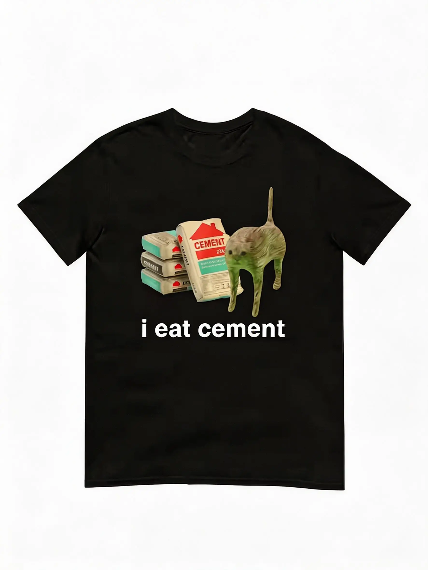 Men's "I Eat Concrete" Urban Streetwear T-Shirt - Summer Breathable Short Sleeve Round Neck Casual Tee with Cement Slogan Print, Machine Washable for Skateboarding & Concrete Style Outfits