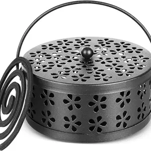 Vintage Metal Mosquito Coil Holder with Handle, Portable Iron Scented Incense Burner & Ash Catcher, Retro Home Fragrance Accent for Indoor and Outdoor Patio Decor