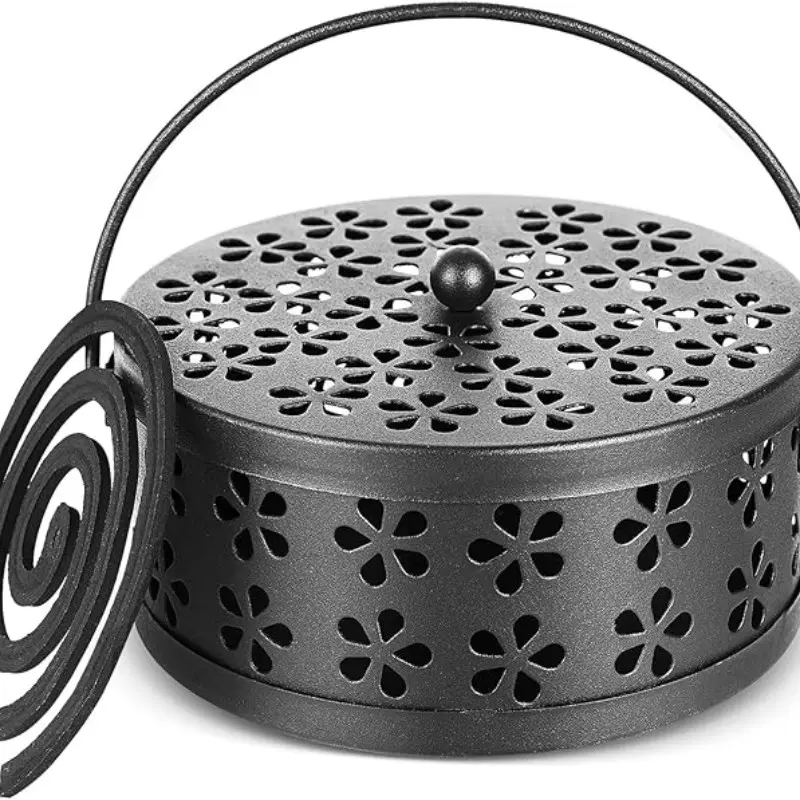 Vintage Metal Mosquito Coil Holder with Handle, Portable Durable Iron Scented Incense Burner & Ash Catcher, Retro Home Fragrance Accent for Indoor, Outdoor Patio and Garden Decor