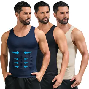 1-2 Pack Men'S Vests - Compression Shirts for Body Shaping And Back Support, Abdominal Control, Made of Breathable Nylon Material, Available in Nude And Blue. Workout Gym Clothing Stretchable Activewear Sports Apparel