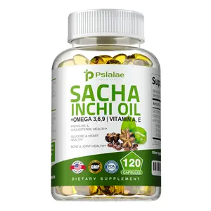 Pslalae Omega-3 dietary supplement, 120 capsules per bottle, contains 550 mg of premium Inca Inchi oil, supplements glucose and vitamins, and supports joint, bone, and heart health.