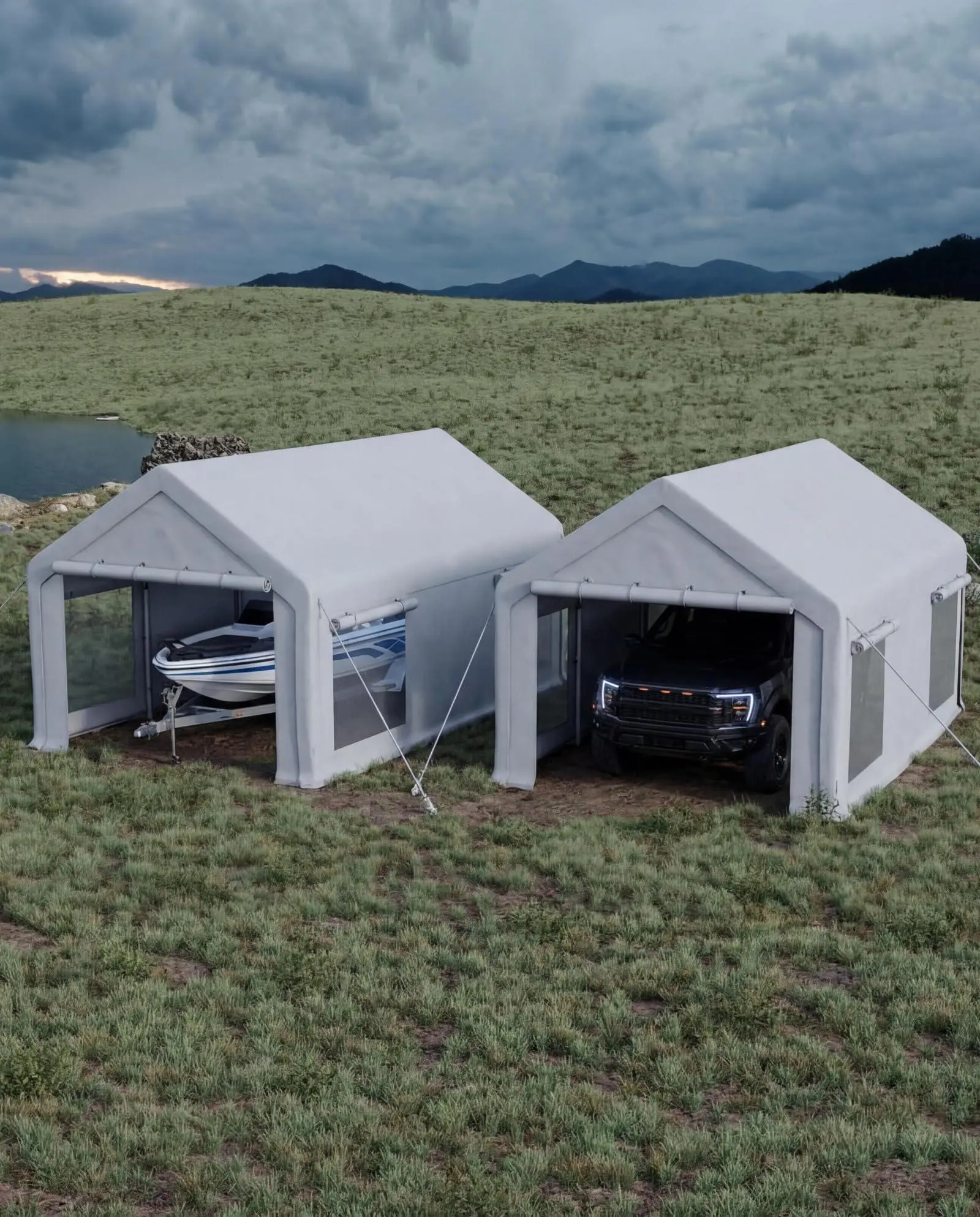 Gaomon Sturdy Heavy-Duty Portable Garage Carport - 10x20 ft 400 Sq Ft Outdoor Storage Shelter, 200g PE Tarp, 2 Roll-up Doors, 4 Windows, Galvanized Steel Frame, White, Waterproof, Sun Protection, Stable, Quick Set Up, Corrosion Resistant for Boat, Pickup,