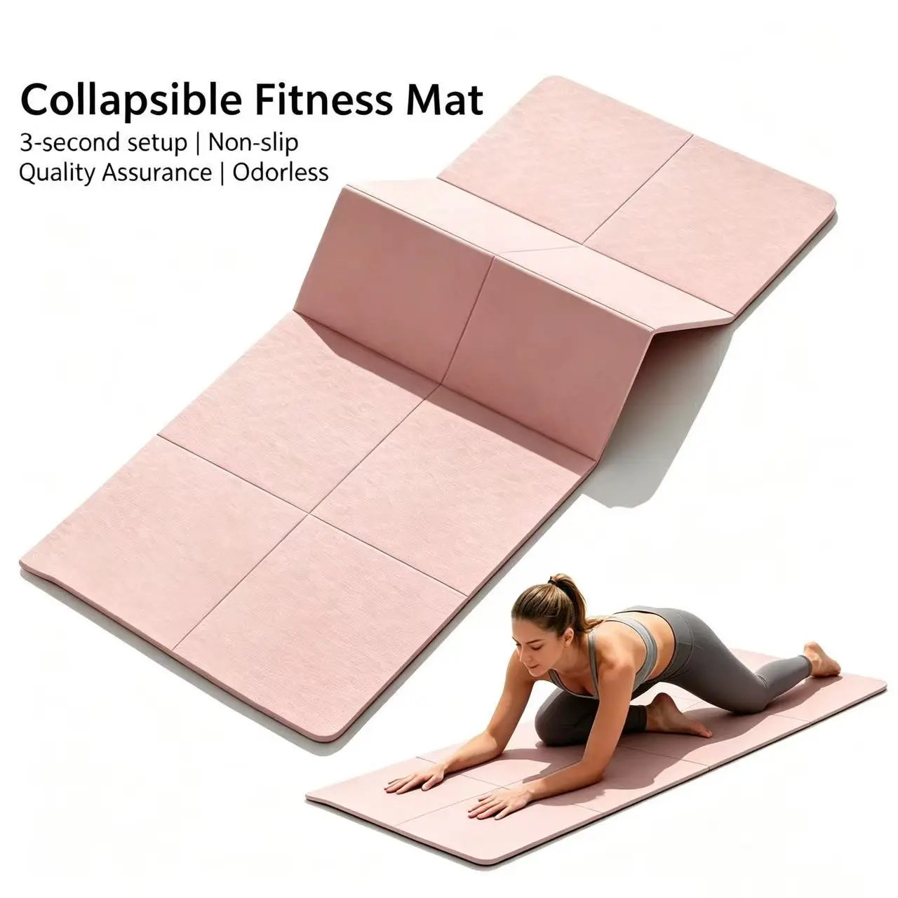 Foldable, thickened and widened yoga mat, Travel yoga mat, comes with a tote bag, portable fitness mat for indoor 3-second storage, home-use storable Pilates, meditation, stretching, and skipping rope mat, Folding yoga mat