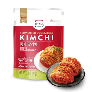 Spicy Premium Kimchi Cabbage Napa [ FUN SIZE Pouch Pack of 8] - [Original] – (Gluten Free / KETO / Vegan) | 0 Fat/ 0 Sugar/ 0 Cholesterol | Fermented Kimchi | Long Shelf Life | Perfect for Ramen & Stir-Fries - JONGGA