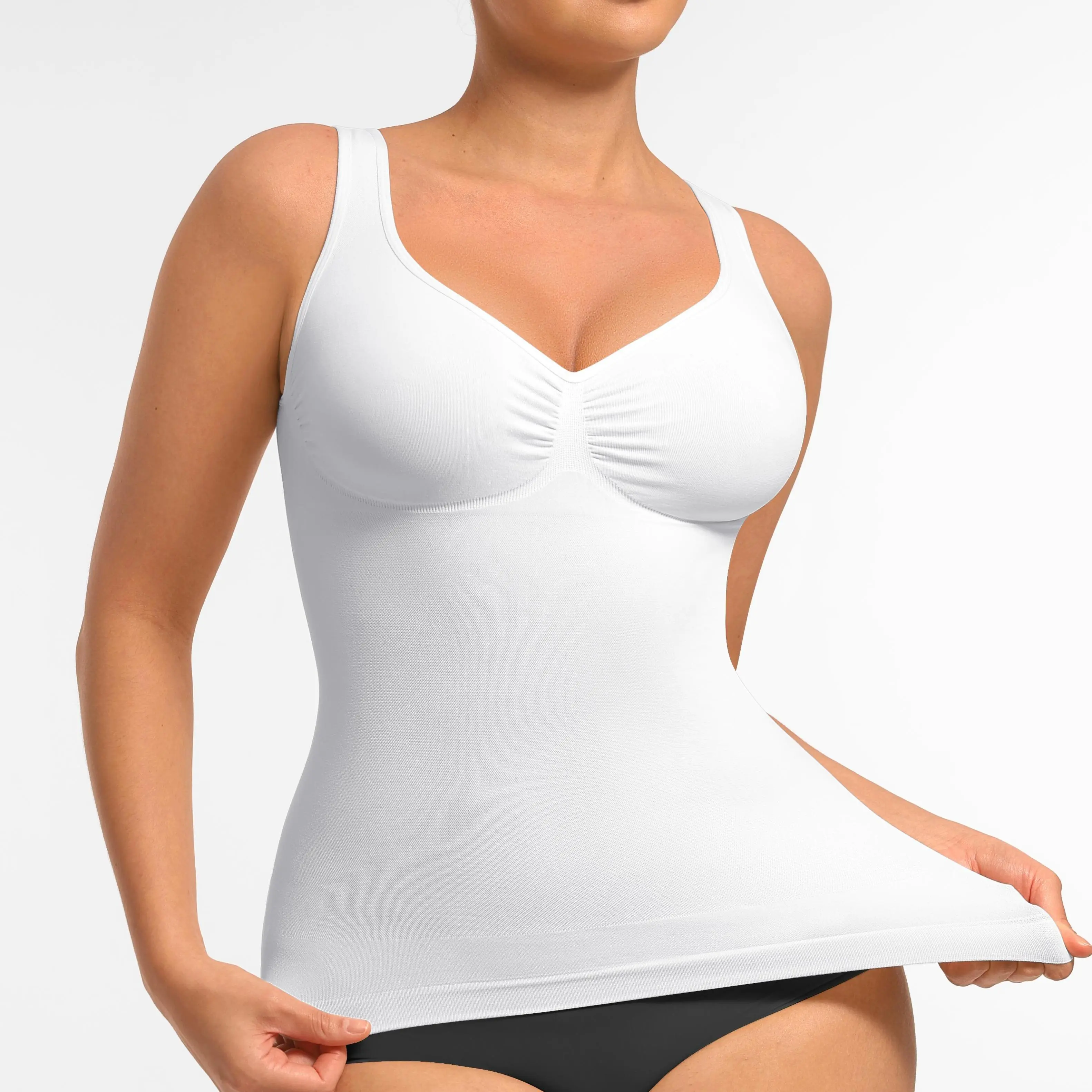 FeelinGirl #LiveStream Women Tank Tops Shapewear Compression Tank Diamond Collar Seamless Wide Shoulder Strap Camisole Tops for Women