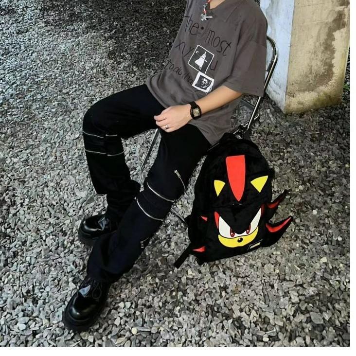 Sonic Shadow Black Fur Backpack Casual Bag Trendy Schoolbag