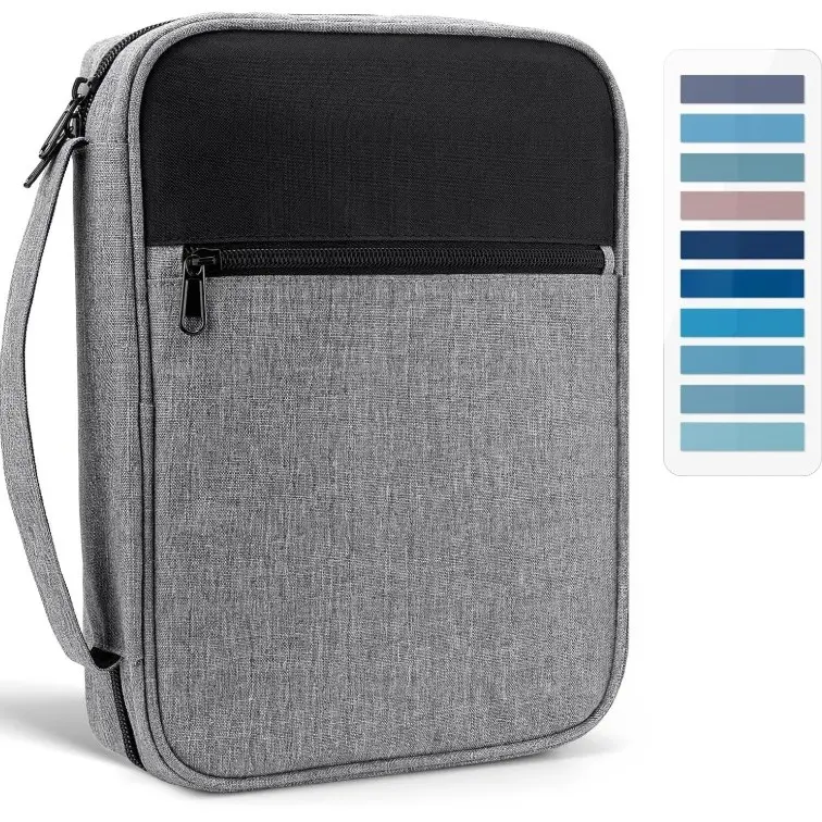 Bible Cover, Carrying Book Case Book Cover Church Bag with Handle and Zippered Pocket, Bible Protective Case w/ 200 PCs Bible Tabs
