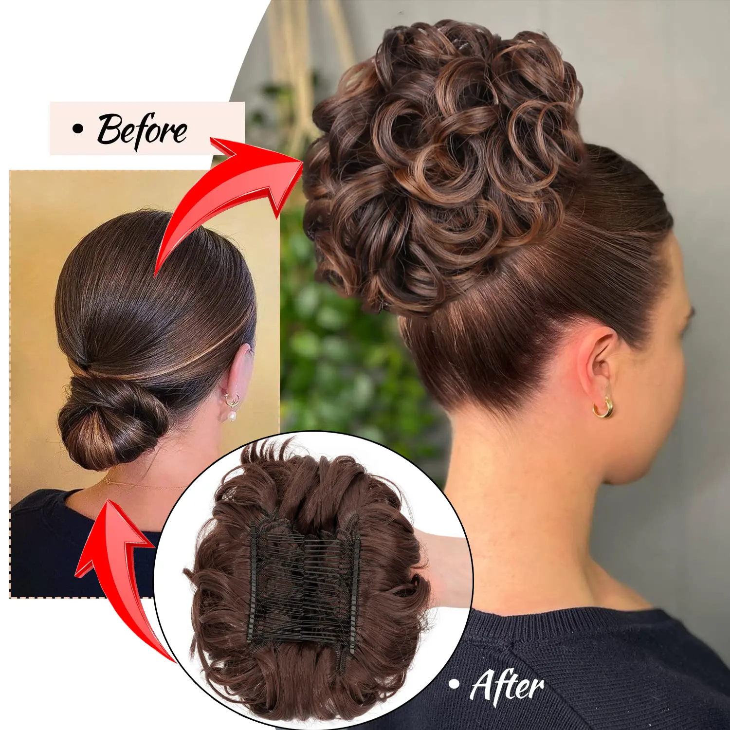 Large Full Synthetic Hair Bun Extension with Drawstring & Combs REECHO Black Wavy Messy Bun Hair Piece Extension for Women  main image 2