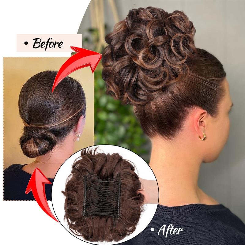 90G Short Messy Curly Hair Bun Extension Easy Stretch Synthetic Hair Combs Clip In Ponytail Extension Scrunchie Chignon Ponytail Hairpieces