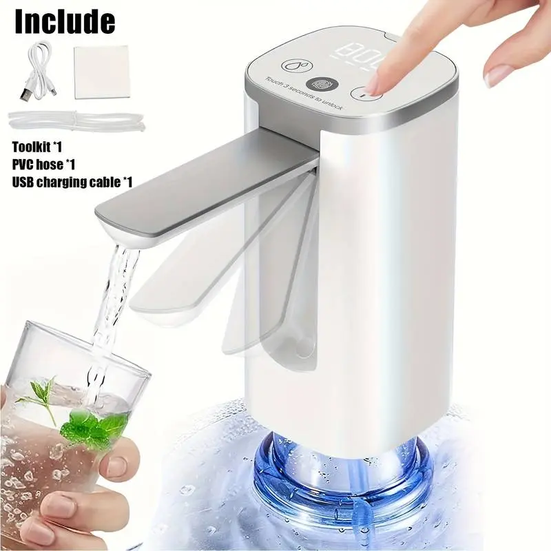 Adjustable Capacity Electric Beverage Dispenser, Digital Display, Portable Foldable Spout, Continuous Quantitative Water Output