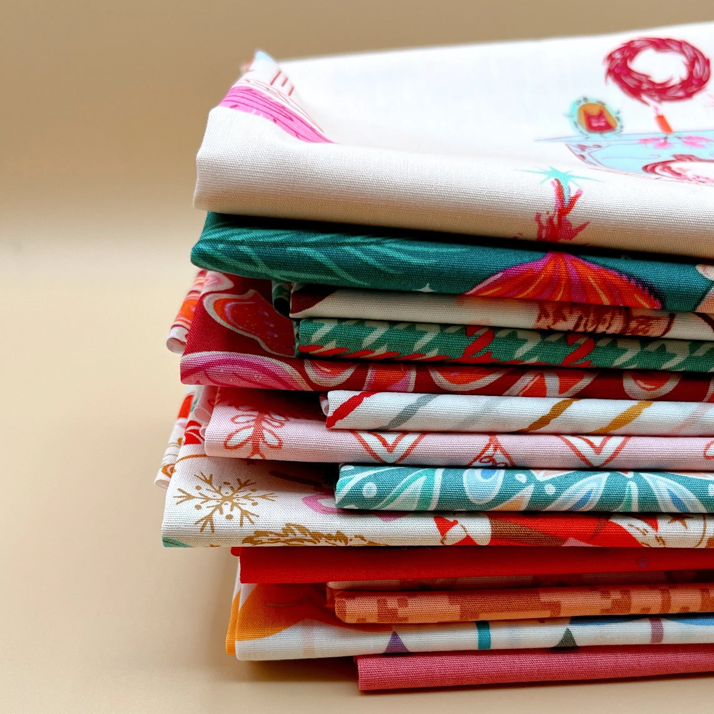 Curated Christmas Fat Quarter Fabric Bundle - Festive Holiday Motifs for Home Craft Projects, Christmas Print