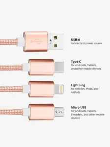 Rose Gold 3-in-1 Charging Cable Keychain