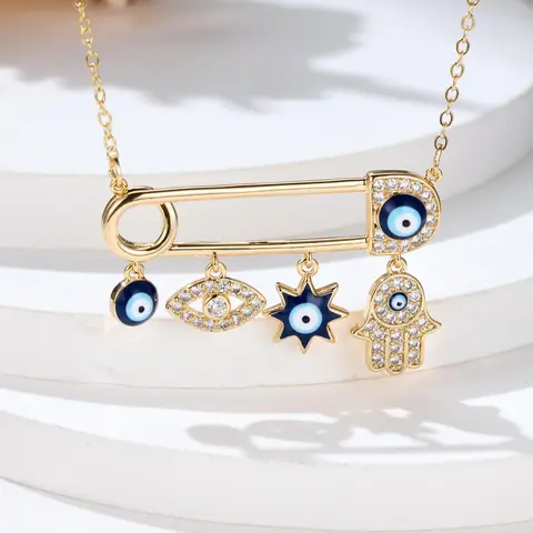 Women's Elegant Rhinestone Decorated Evil Eye Design, Fashion Accessories For Party, Daily Clothing Decor For Girl, Charms Necklace, Trendy Charms Necklace, Fashion Jewelry