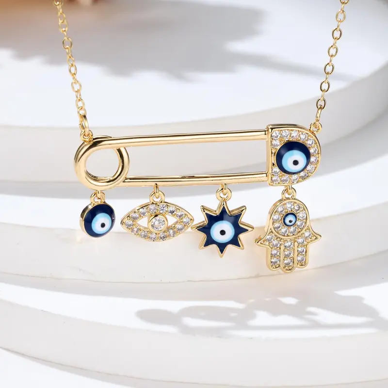 Women's Elegant Rhinestone Decorated Evil Eye Design, Fashion Accessories For Party, Daily Clothing Decor For Girl, Charms Necklace, Trendy Charms Necklace, Fashion Jewelry