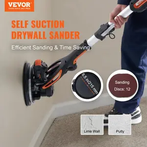 VEVOR Wall Smoother, 900W Power Tool, Includes 12 Sanding Pads, Adjustable Speeds from 800-1800 RPM, 3 Vacuum Tubes, Collapsible Design for Ceilings, Dual LED, Telescopic Grip & Dust Collector