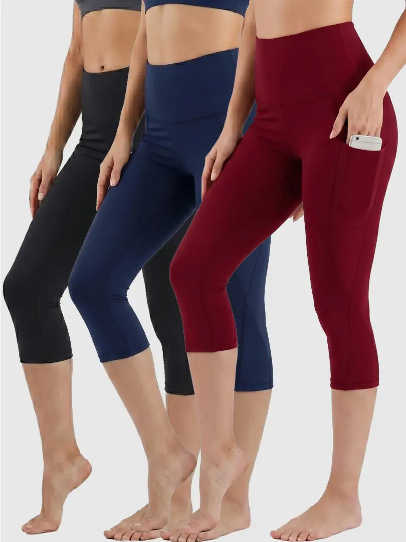 FLEXVIBE Female High Waist Capri Cut Yoga Leggings - Fitted, 4-Way Stretch, Tummy Control, Breathable Polyester Blend Workout Pants with Pockets, Elastic Waistband Sportswear, Seamless Edges, Chic, Ergonomic Cut, High Waisted Sportswear, Body Sculpt Leggi
