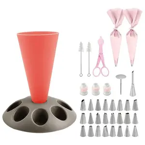 36-Piece Multi-Head Icing Bag Stand Set, Convenient Frosting Piping Bag Holder, Includes Various Nozzle Shapes, Ideal for Professional & Home Baking