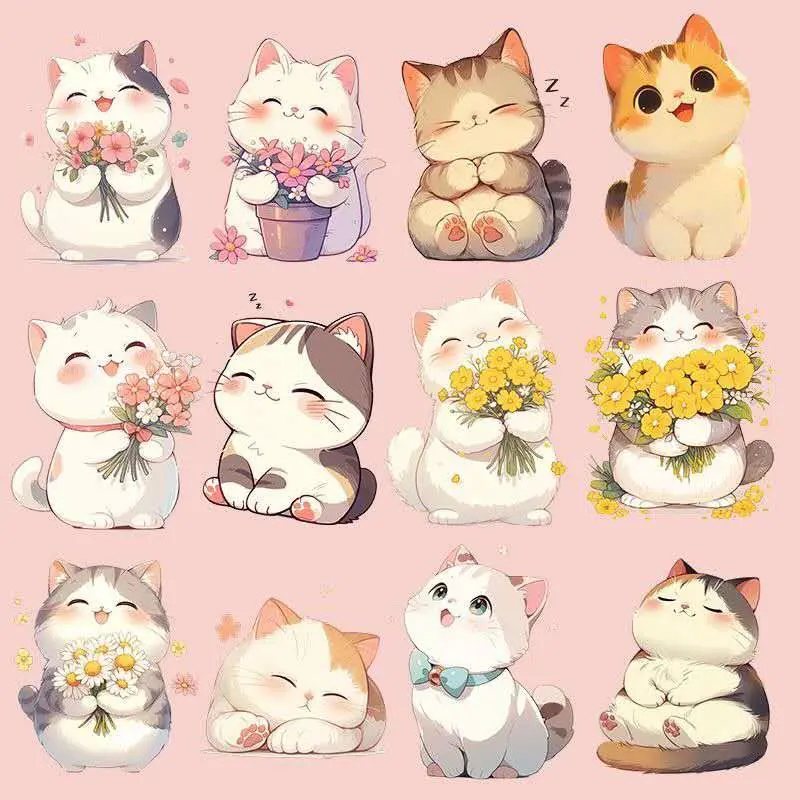12PCS Cute Cat PVC Wall Decals | Large Kawaii Wall Stickers for Bedroom, Dorm & Apartment Decor