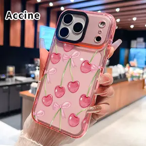 Case for iPhone 17 16 Pro Max 15 Plus 14 13 12 11 Air Cherry Bows Non-Yellowing Shockproof Soft Silicone Transparent Cover