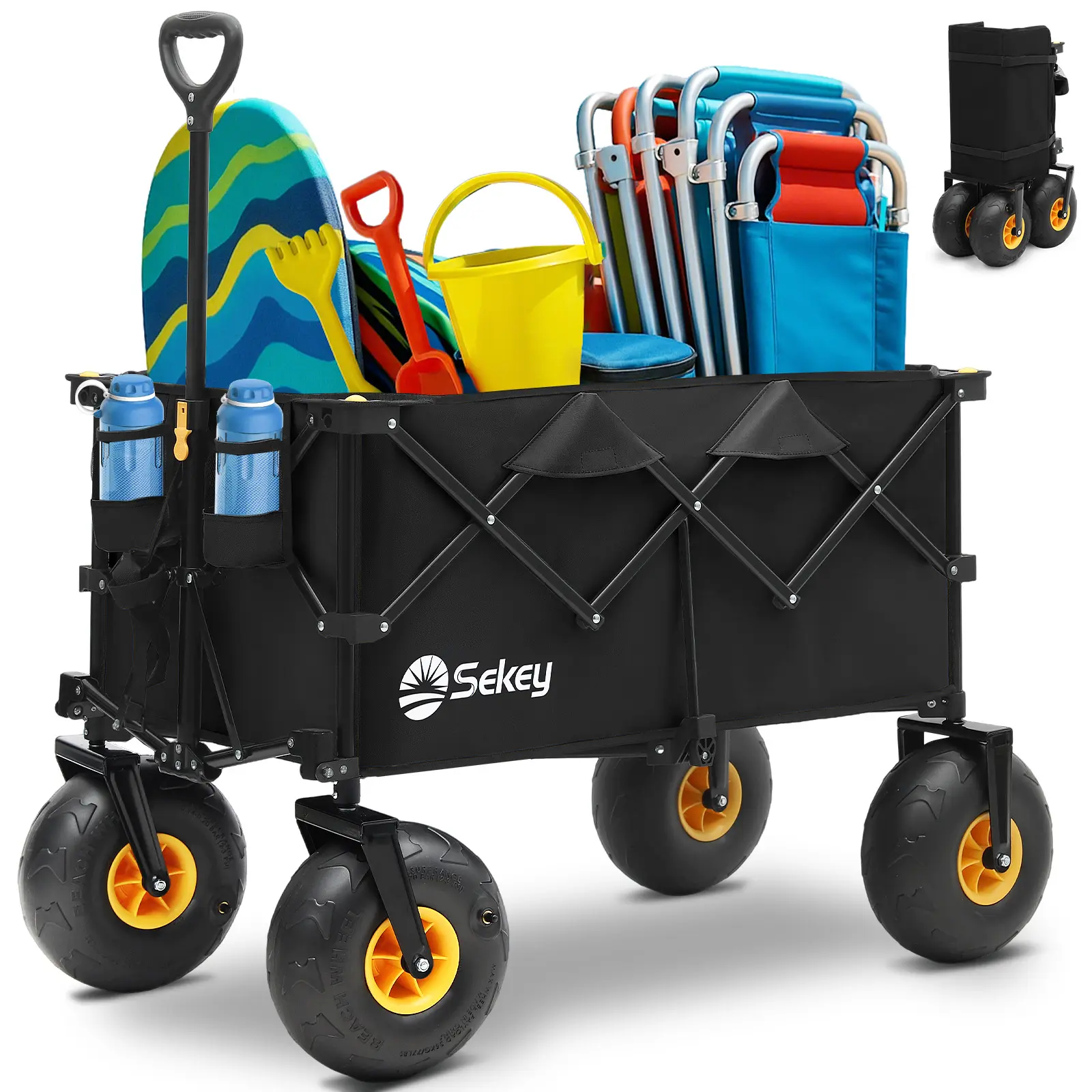 Sekey Beach Wagon with Big Balloon Wheels, 600LBS Heavy Duty Foldable Wagon Cart, 200L Large Capacity Utility Wagon, All-Terrain Collapsible Wagon for Beach, Camping, Sports & Outdoor car wide collapsable carrito multifuncional