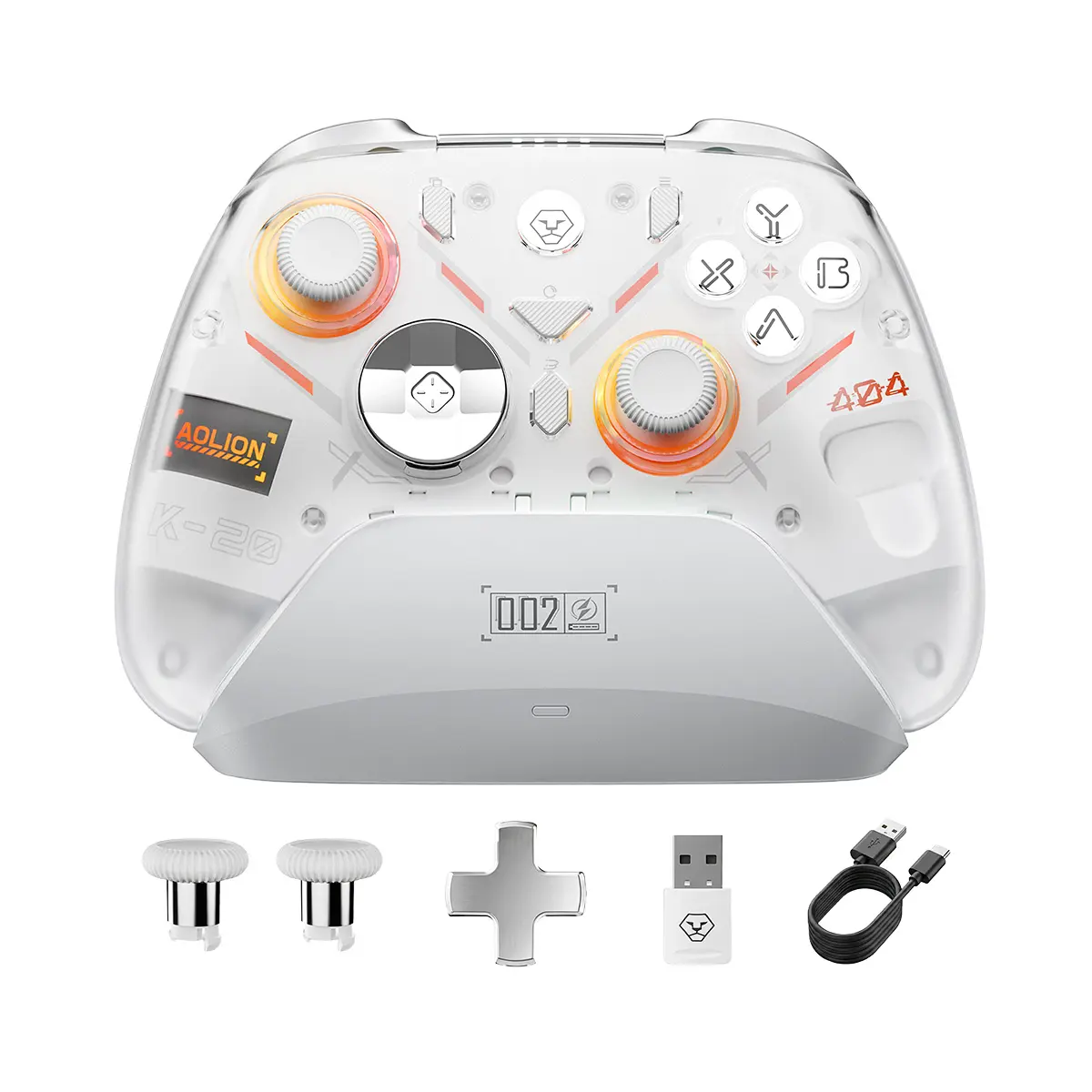 AOLION K20 TMR Wireless Game Controller (Not for PlayStation/Xbox) - TMR Precision Joysticks, Charging Dock, RGB Lighting, Swappable D-Pad, Cable Included, Compatible with Switch, PC, iPad, Smartphone - Gaming Setup Accessories