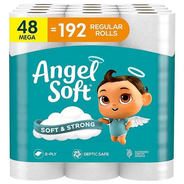 Angel Soft & Strong Mega Toilet Paper Wipes, 2-Ply, White, 320 Sheets/Roll, 48 Rolls/Pack