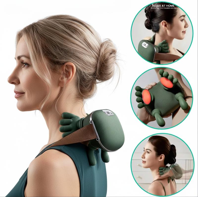 Deep Cordless Tissue Kneading Neck Massage with Heating Function, Shiatsu and Shoulder Massager, Back and Leg Pain Relief, Gifts for Men or Women