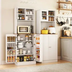 COSTWAY - Kitchen Pantry Cabinet 67 Inch Freestanding Tall Cupboard with Microwave Shelf-White