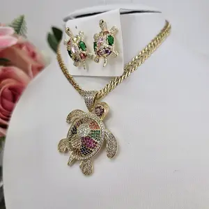 (C50)(22)New turtle set incluide  turtle pendant spanish chain 22 inch and earrings.   limit quantity  14kgoldplated