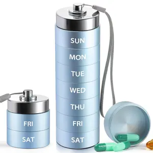 Metal Pill Organizer Box, Travel Weekly Large Size Case, Portable Aluminum Alloy Waterproof Medicine Holder, 7-Day Daily Storage Container